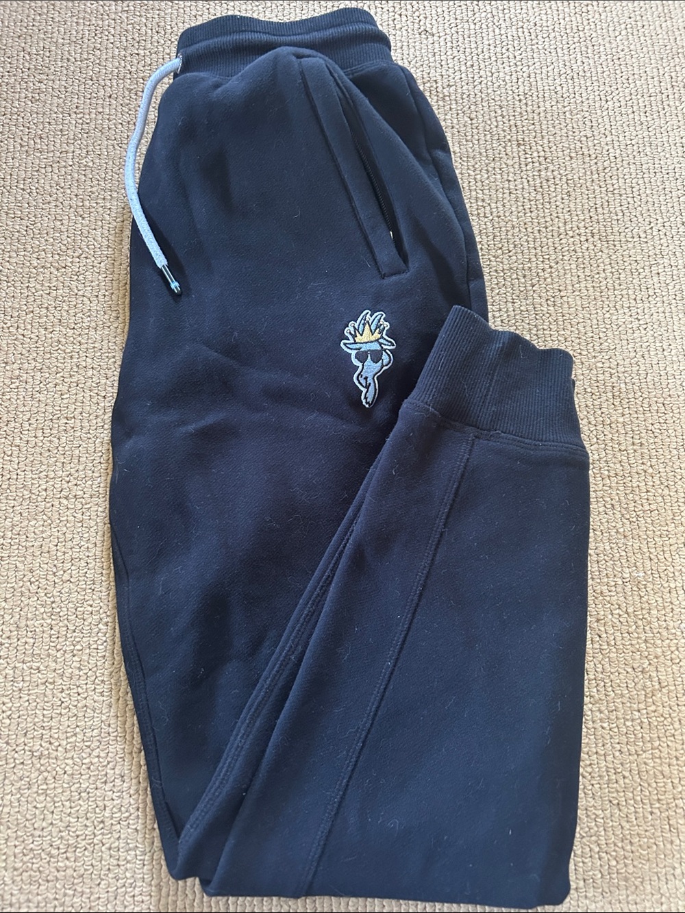 Men's Black Joggers with Embroidered Flame Patch